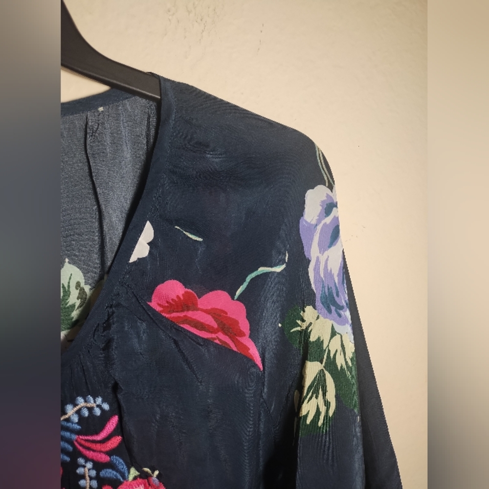 Johnny Was Navy Embroidered Floral Tunic with Pink & Purple Accents - Picture 3 of 16